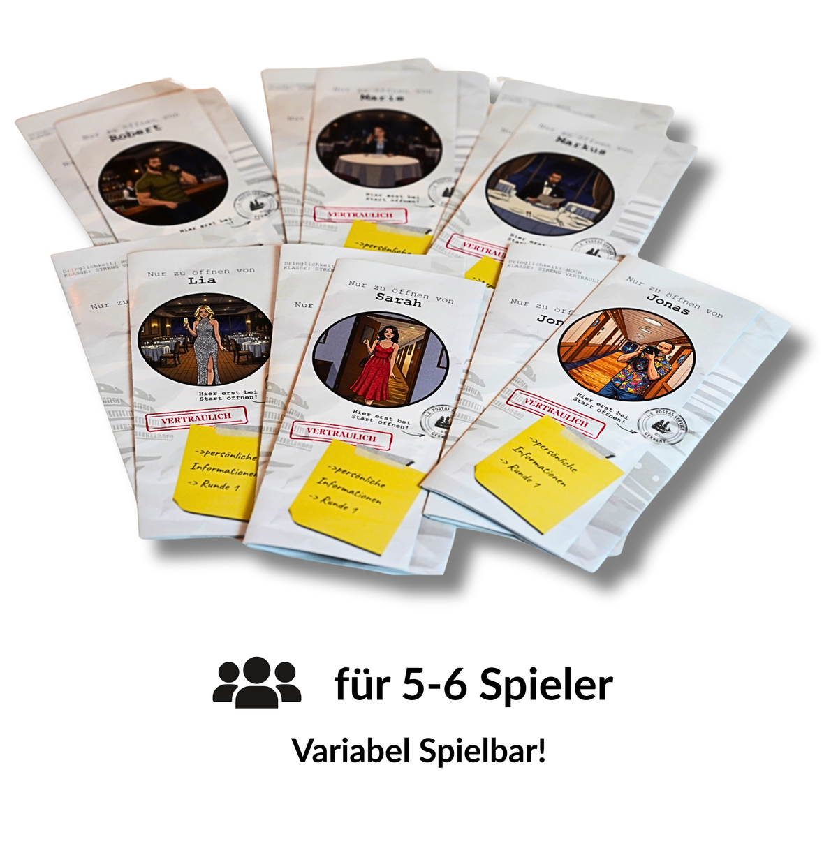 Schmuggler Kreuzfahrt Krimi Spiel Krimi Dinner fuer zuhause Rollen weiss